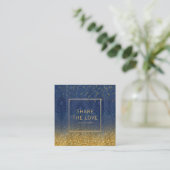 Navy Indigo Blue Feather Gold Glitter Referral Square Business Card (Standing Front)