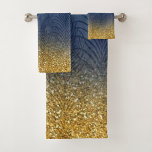 Navy Blue Gold Bathroom Accessories Zazzle Navy Indigo Blue Glitter Gold Feather Personalized Bath Towel Set