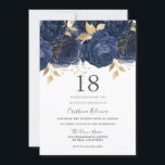 Navy Indigo Blue & Gold Floral 18th Birthday Party Invitation<br><div class="desc">Navy Indigo Blue & Gold Floral 18th Birthday Party Invitation

See matching collection in Niche and Nest Store</div>