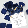 Navy Indigo Blue & Gold Floral Engagement Party Invitation