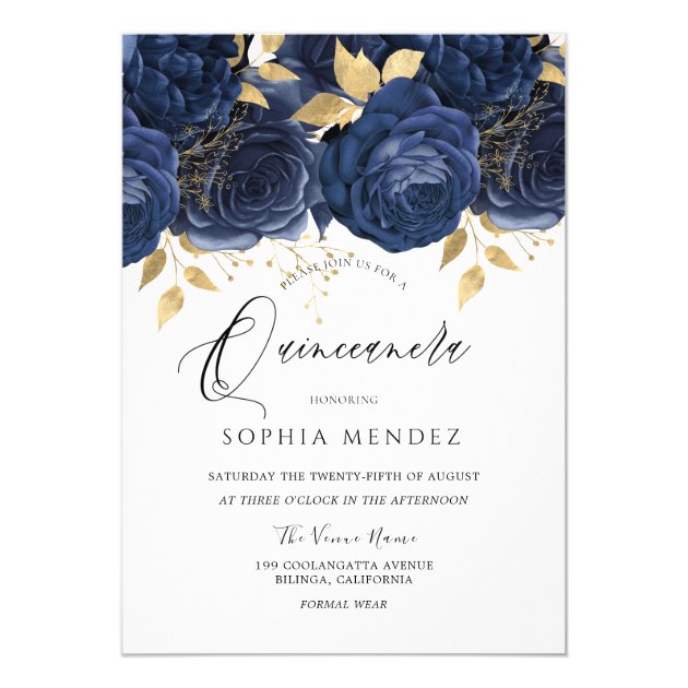 navy blue and gold quinceanera