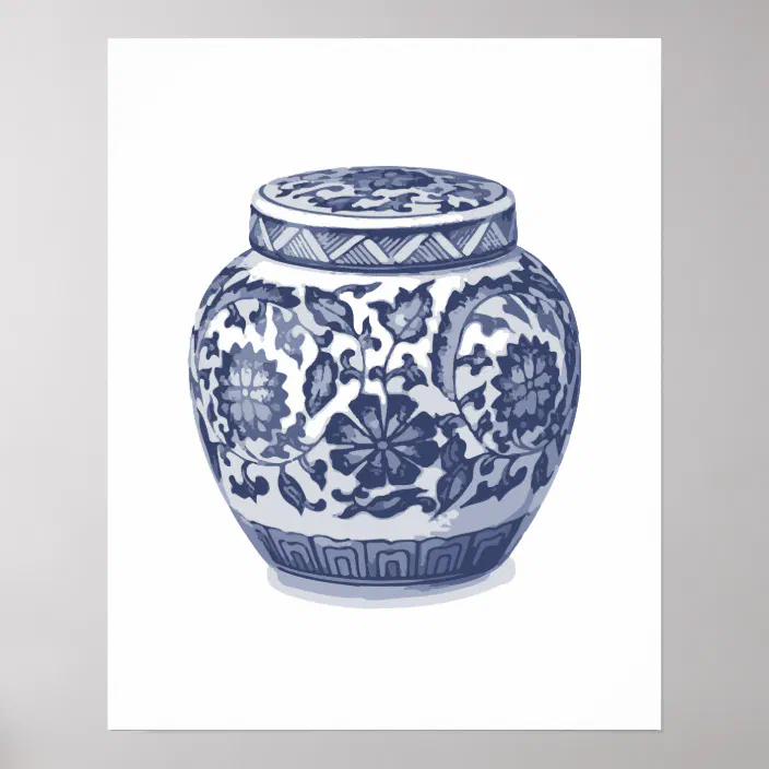 Cute Blue and White Floral Motif Porcelain Ginger Jar 15" 
