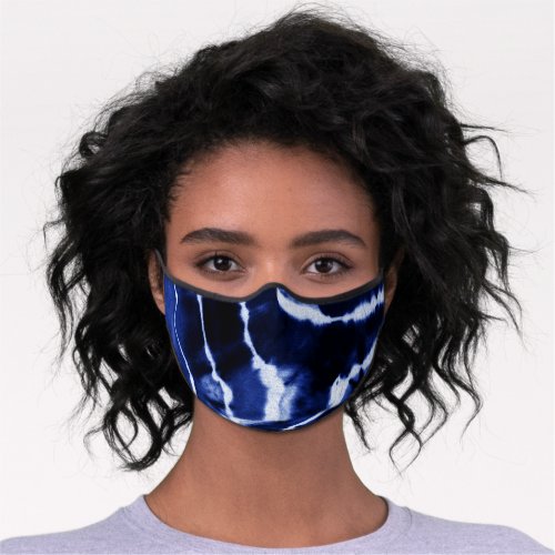 Navy Indigo Blue Shibori Marble Tie Dye Watercolor Premium Face Mask