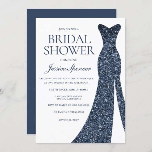 Navy Indigo Blue Sparkle Dress Bridal Shower V2 Invitation