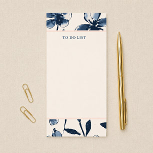 Navy Indigo Floral Cream Magnetic To Do List Notepad