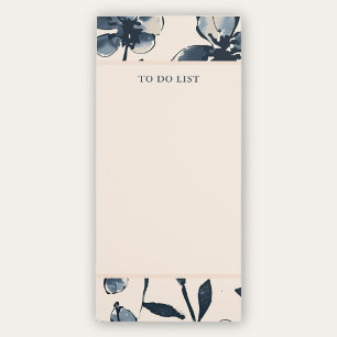 Navy Indigo Floral Cream Magnetic To Do List Notepad