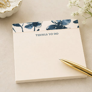 Navy Indigo Floral Cream To Do List Post-it Notes