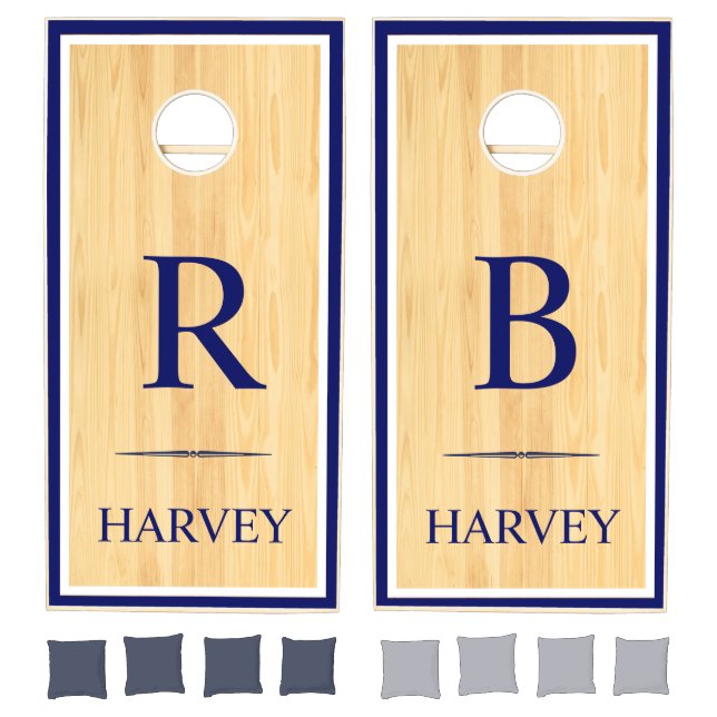 Navy Initials & Name Rustic Wood Wedding Games (Set)