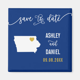 Navy Iowa Wedding Save the Date Map Magnet