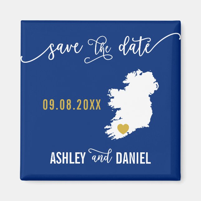 Navy Ireland Wedding Save the Date Irish Map Magnet (Front)