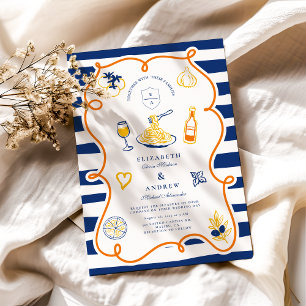 Navy Italian Food Wedding Doodles Invitation