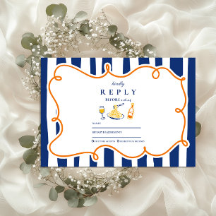 Navy Italian Food Wedding Doodles RSVP Card