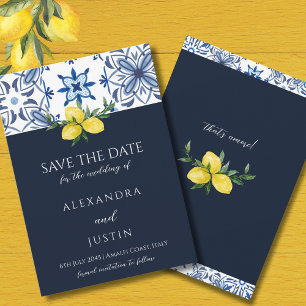 Navy Italian Mediterranean Wedding Save the Date Invitation