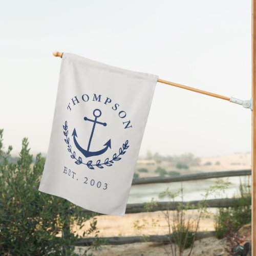 Navy Ivory Anchor Wreath Nautical Name  Year Est House Flag