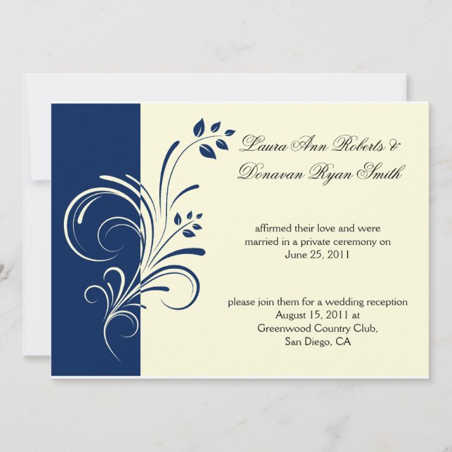 Navy Ivory Cream Floral Swirls Post Weddi Invitation (Front)