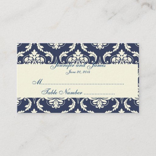 Customizable Navy Ivory Damask Wedding Table Place Card Business Cards