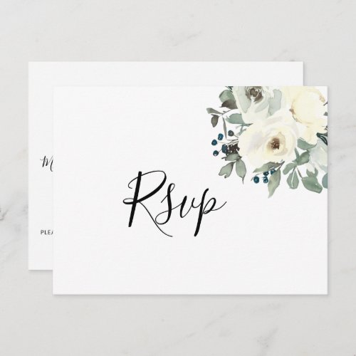 Navy Ivory Floral RSVP Postcard with Meal Choice