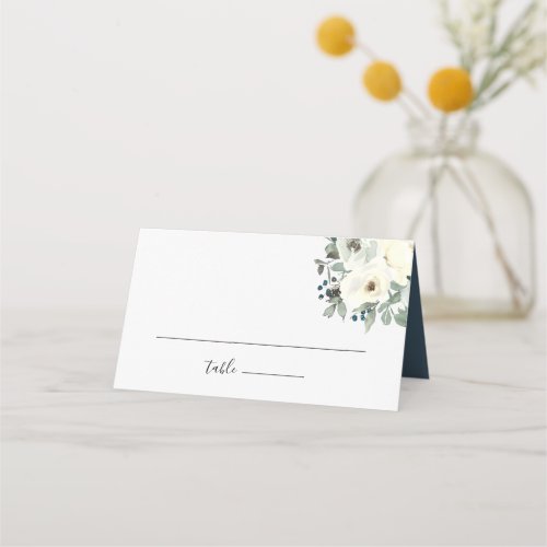 Navy Ivory Floral Wedding Place Card