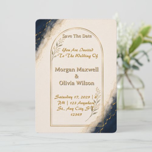 Navy Ivory Gold Arch Wedding Invitation