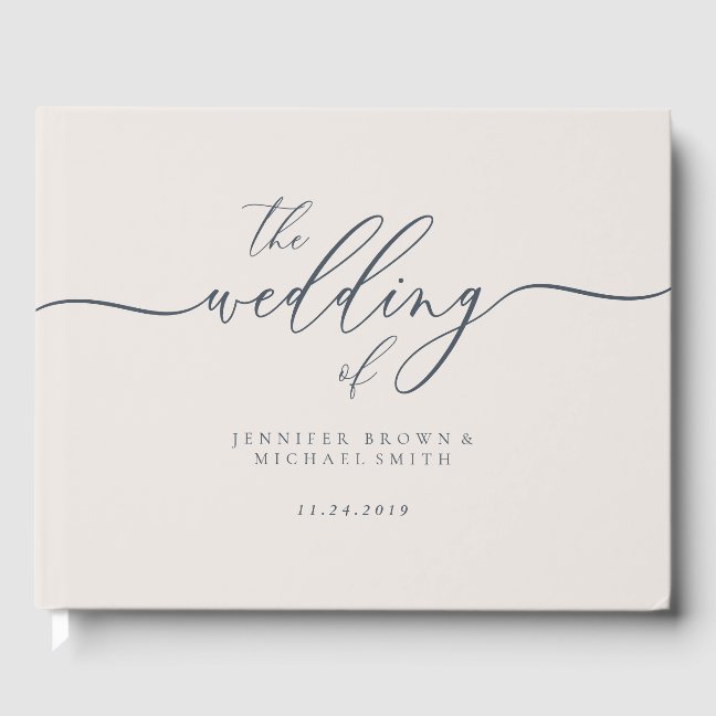 Navy Ivory Minimalist Modern Wedding Guest Book