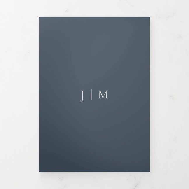 Navy Ivory Minimalist Simple All in One Wedding Tri-Fold Card