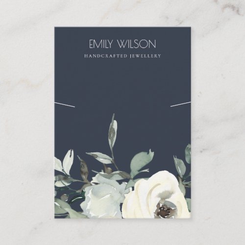 NAVY IVORY WHITE FLORAL BUNCH NECKLACE DISPLAY BUSINESS CARD