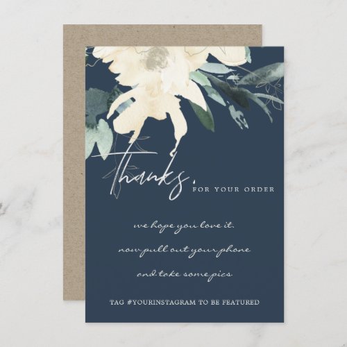 NAVY IVORY WHITE FLORAL CORPORATE BUSINESS LOGO THANK YOU CARD
