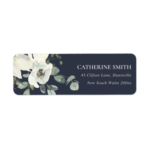 NAVY IVORY WHITE FLORAL WATERCOLOR BUNCH ADDRESS LABEL