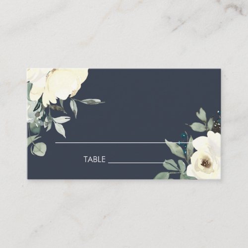 NAVY IVORY WHITE FLORAL WATERCOLOR BUNCH WEDDING PLACE CARD