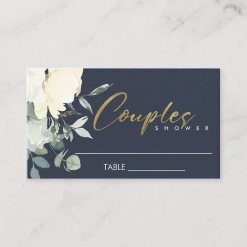 NAVY IVORY WHITE FLORAL WATERCOLOR COUPLES SHOWER PLACE CARD