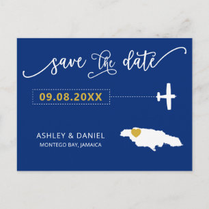 Navy Jamaica Wedding Save the Date Map Postcard