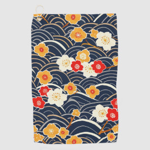 Navy Japanese Wave Plum Blossom Floral Pattern Golf Towel