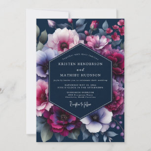 Navy Jewel Tone Flora Wedding Invitation