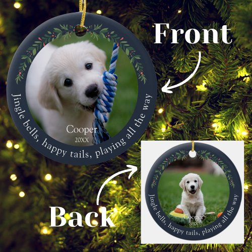 Navy Jingle Bells Pet Dog Christmas Ceramic Ornament