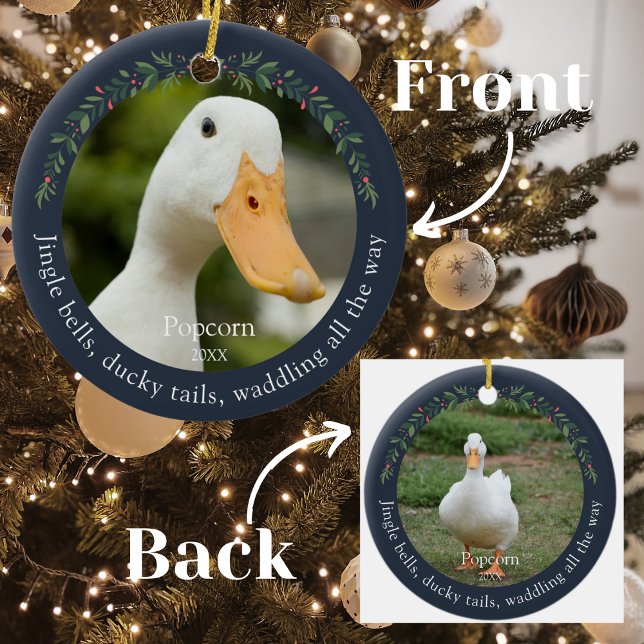 Navy Jingle Bells Pet Duck Christmas Ceramic Ornament (Creator Uploaded)
