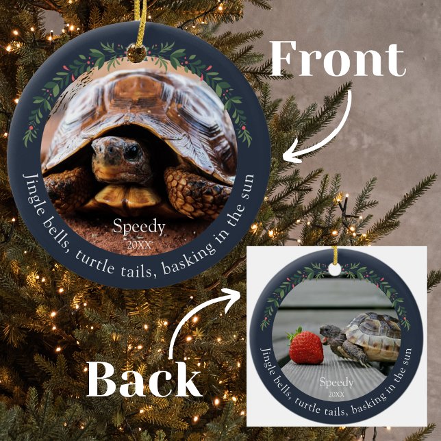 Navy Jingle Bells Pet Turtle Christmas Ceramic Ornament (Creator Uploaded)