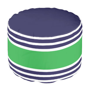 Navy Kelly Green Stripes Geometric Pattern Pouf