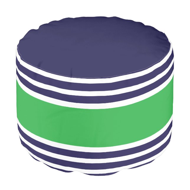 Navy Kelly Green Stripes Geometric Pattern Pouf (Angled Front)
