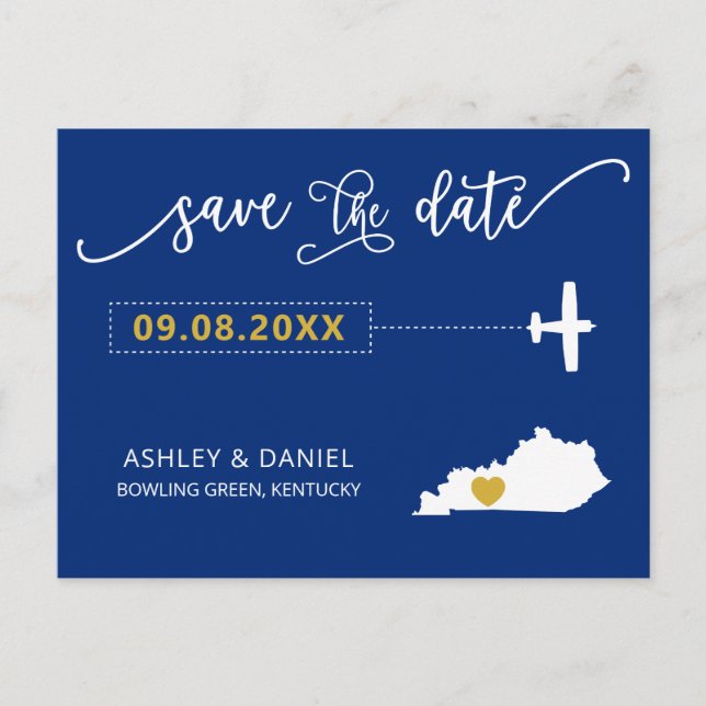 Navy Kentucky Wedding Save the Date Map Postcard (Front)
