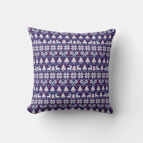Navy Knitted Christmas Decorative Throw Pillow