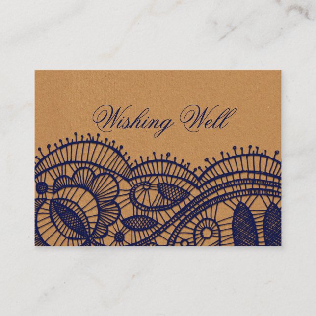 Navy Lace and Kraft Paper Wedding Enclosure Card (Front)