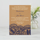 Navy Lace and Kraft Paper Wedding Invitation (Standing Front)
