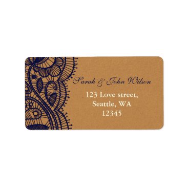 Navy Lace and Kraft Paper Wedding Label