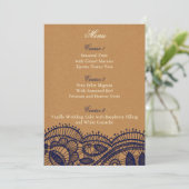 Navy Lace and Kraft Paper Wedding Menu (Standing Front)