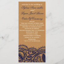 Navy Lace and Kraft Paper Wedding Program