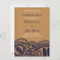 Navy Lace and Kraft Paper Wedding Save The Date