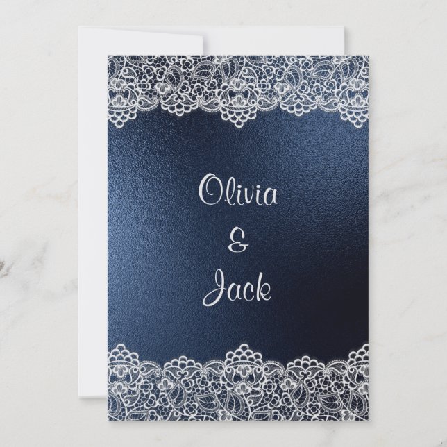 NAVY LACE ELEGANT & RUSTIC WEDDING INVITATION (Front)