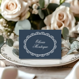 Navy Lace Old Money Romantic Wedding Place Card