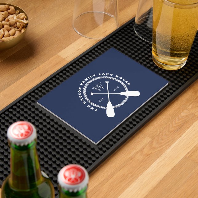 Navy Lakehouse Monogram Crossed Paddles Bar Mat (Insitu (Bar 2))