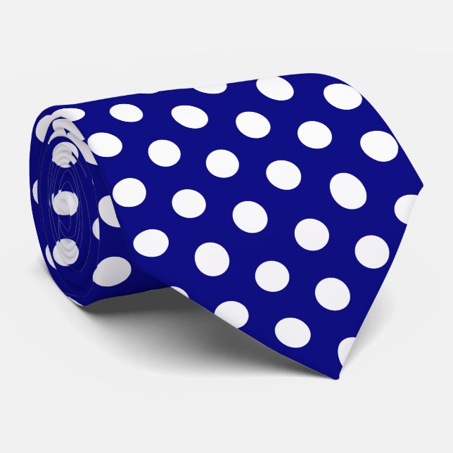 Navy Large Polka Dot Neck Tie (Rolled)